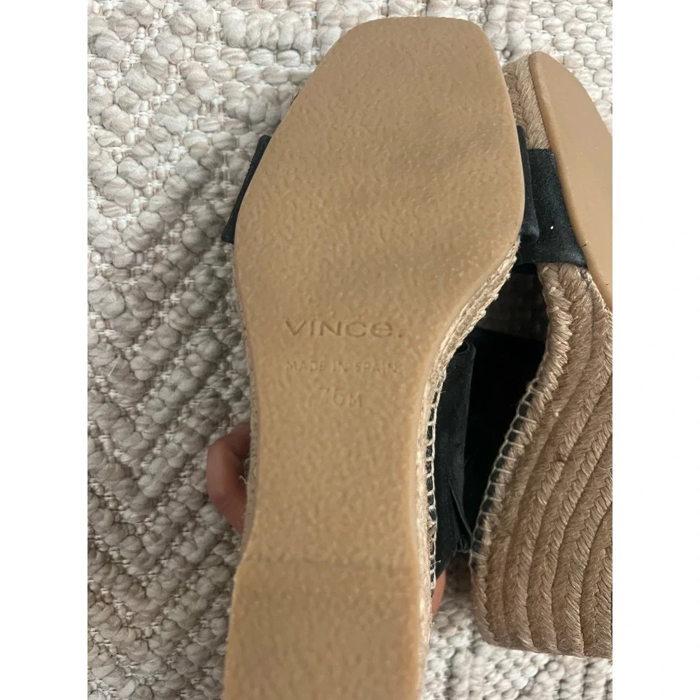 Vince Black Suede Espadrille Wedge Sandals Square Toe Made in Spain 7.5M
